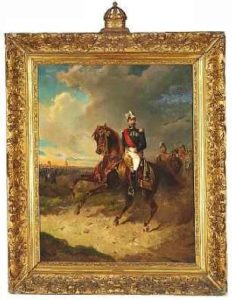 Portrait équestre Napoléon III champ de bataille, par Carl Friederich Kiørboe